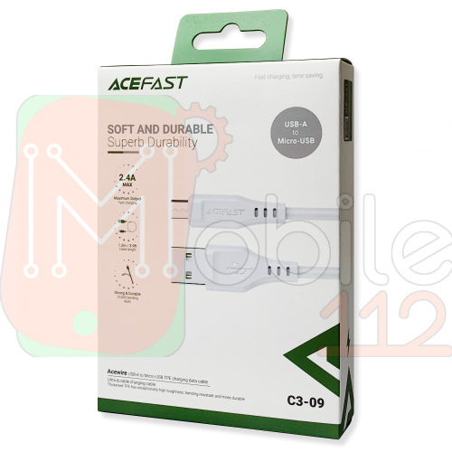 Кабель зарядки AceFast C3-09 2.4A USB to Micro 1.2 м білий