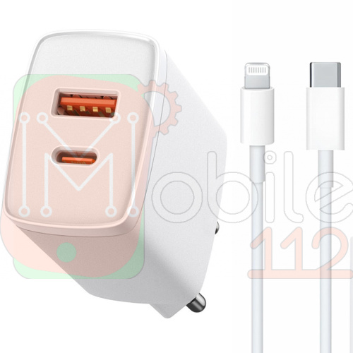 Зарядний пристрій WUW-T72 20W Type-C + USB QC18W з кабелем Type C Lightning (білий)