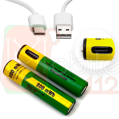 Акумулятор на зарядці Smart Chips AAA Type-C 2 шт з кабелем зарядки USB - Type C Li-ion