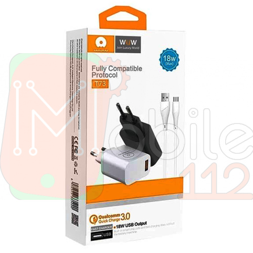 Зарядний пристрій WUW-T73 USB QC3.0 18W Type-C (чорне) фото 2