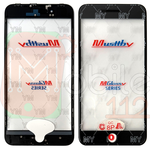 Скло дисплея Apple iPhone 8 Plus (чорне Musttby з OCA плівкою та рамкою)