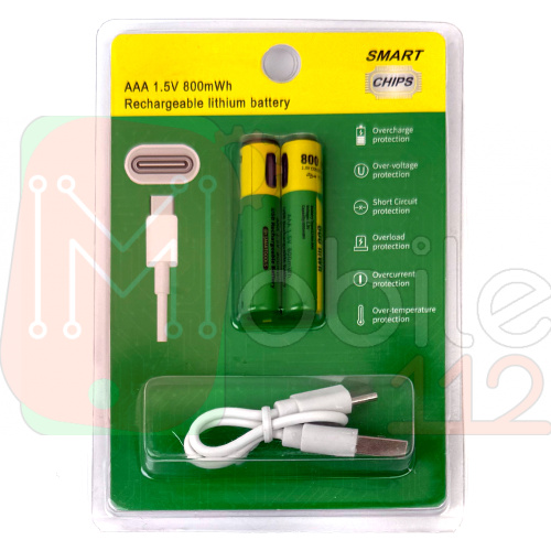 Акумулятор на зарядці Smart Chips AAA Type-C 2 шт з кабелем зарядки USB - Type C Li-ion фото 2